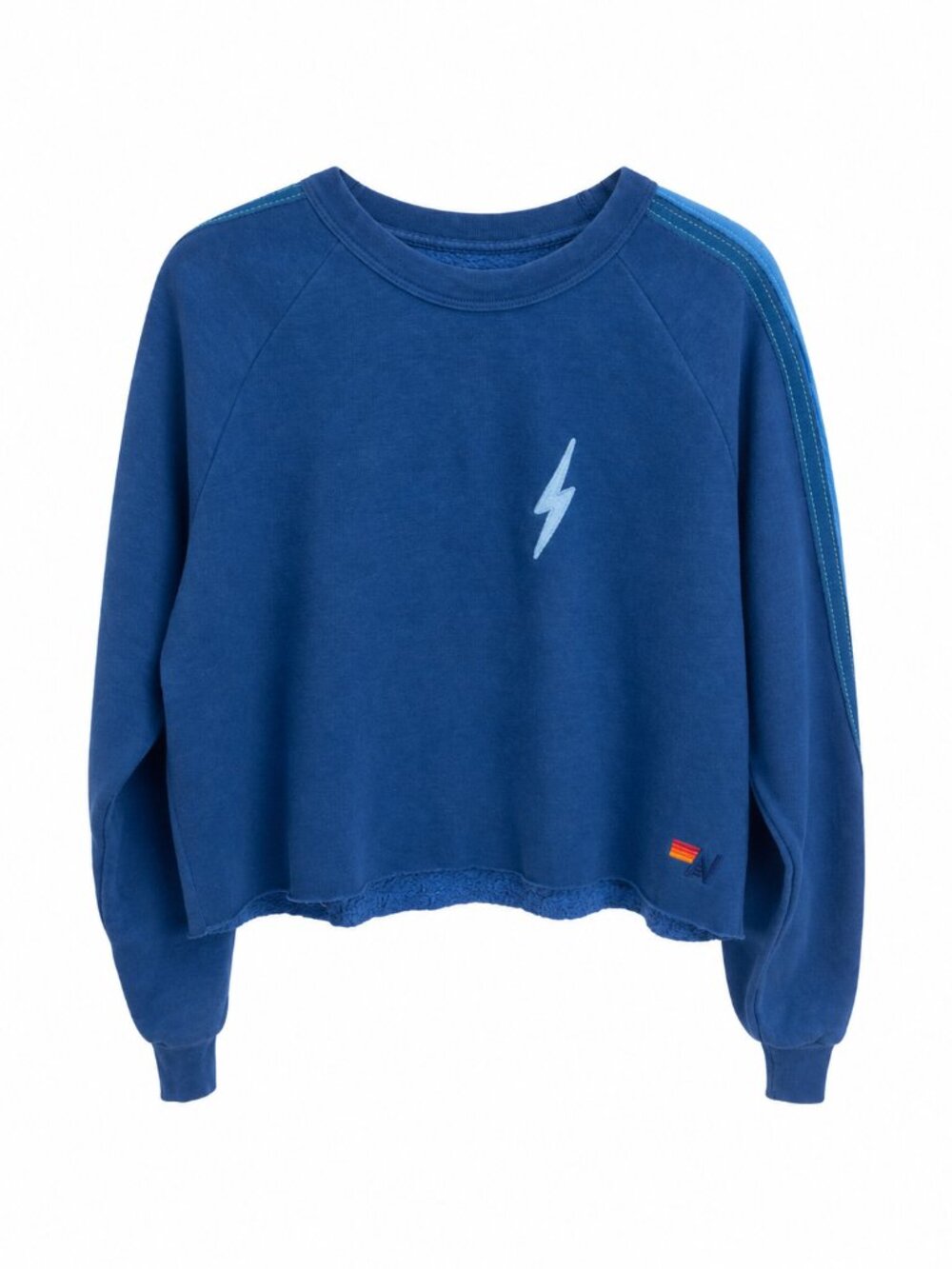 Aviator Nation Blue Embroidered Lightning Bolt Sweatshirt Medium Cropped Pullove